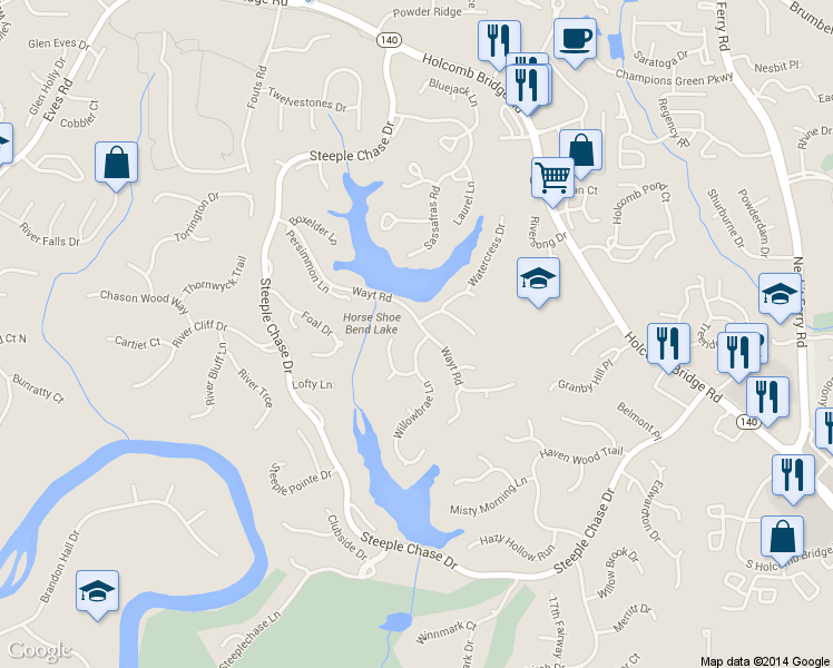 map of restaurants, bars, coffee shops, grocery stores, and more near 575 Wayt Road in Roswell