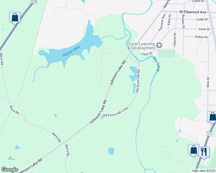 map of restaurants, bars, coffee shops, grocery stores, and more near 1270 Johnson Lake Road in Cedartown