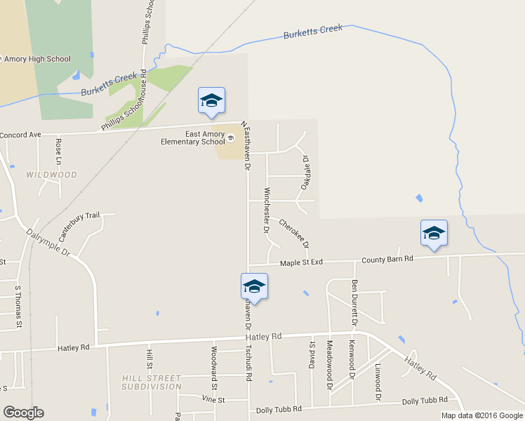 map of restaurants, bars, coffee shops, grocery stores, and more near 117 Winchester Drive in Amory