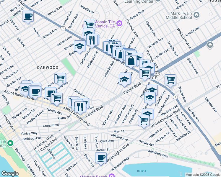 map of restaurants, bars, coffee shops, grocery stores, and more near 810 Amoroso Place in Los Angeles