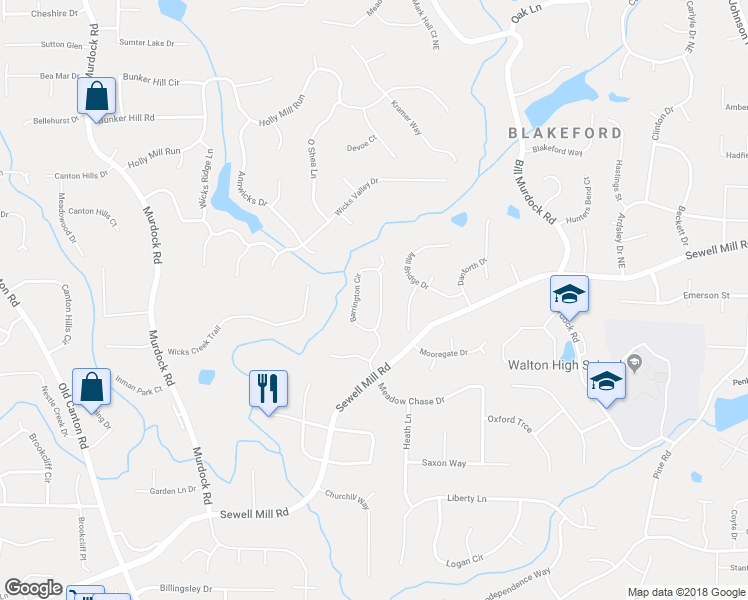 map of restaurants, bars, coffee shops, grocery stores, and more near 1707 Barrington Circle in Marietta