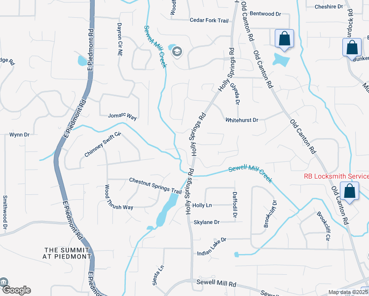 map of restaurants, bars, coffee shops, grocery stores, and more near 1765 Holly Springs Road in Marietta