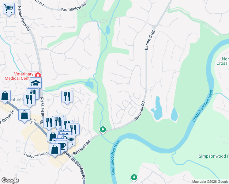 map of restaurants, bars, coffee shops, grocery stores, and more near 785 Olde Clubs Drive in Alpharetta