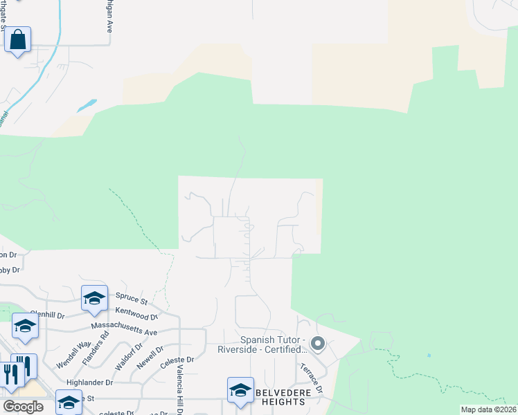 map of restaurants, bars, coffee shops, grocery stores, and more near 2 Mount Vernon Avenue in Riverside