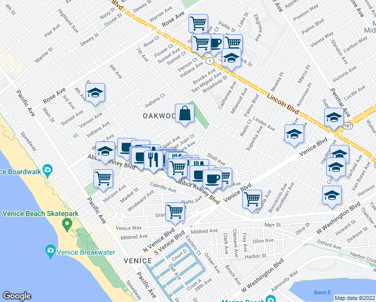map of restaurants, bars, coffee shops, grocery stores, and more near 645 Santa Clara Avenue in Los Angeles