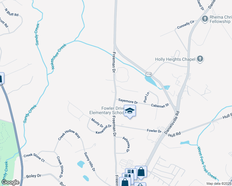 map of restaurants, bars, coffee shops, grocery stores, and more near 650 Freeman Drive in Athens