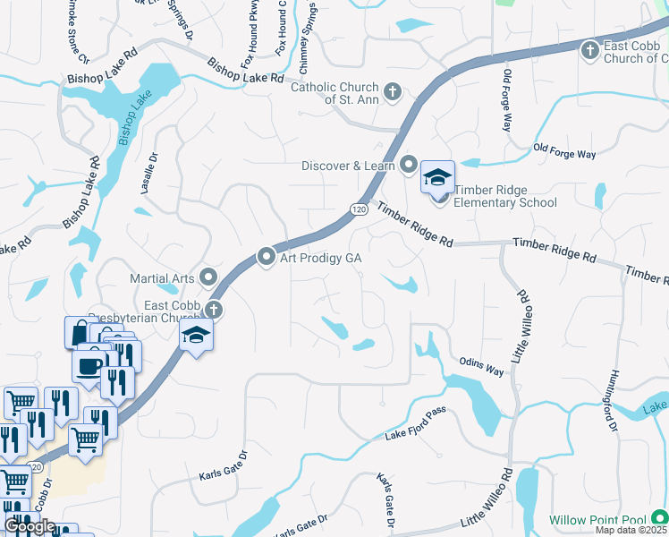 map of restaurants, bars, coffee shops, grocery stores, and more near 4813 Fernie Court Northeast in Marietta