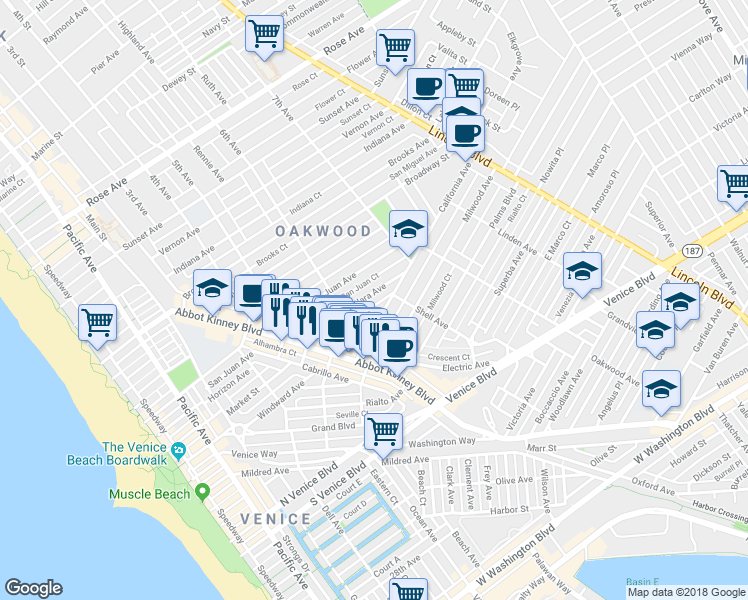 map of restaurants, bars, coffee shops, grocery stores, and more near 632 Santa Clara Avenue in Los Angeles