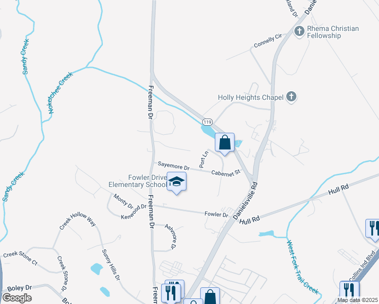 map of restaurants, bars, coffee shops, grocery stores, and more near 166 Massey Lane in Athens
