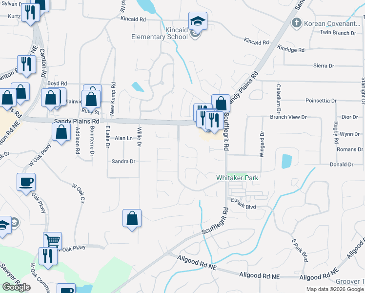 map of restaurants, bars, coffee shops, grocery stores, and more near 1861 Chardin Way in Marietta