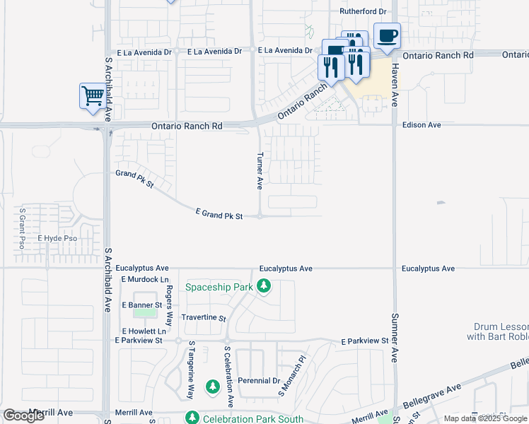 map of restaurants, bars, coffee shops, grocery stores, and more near 3114 East Denali Drive in Ontario