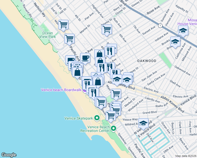 map of restaurants, bars, coffee shops, grocery stores, and more near 714 Royal Ct in Los Angeles