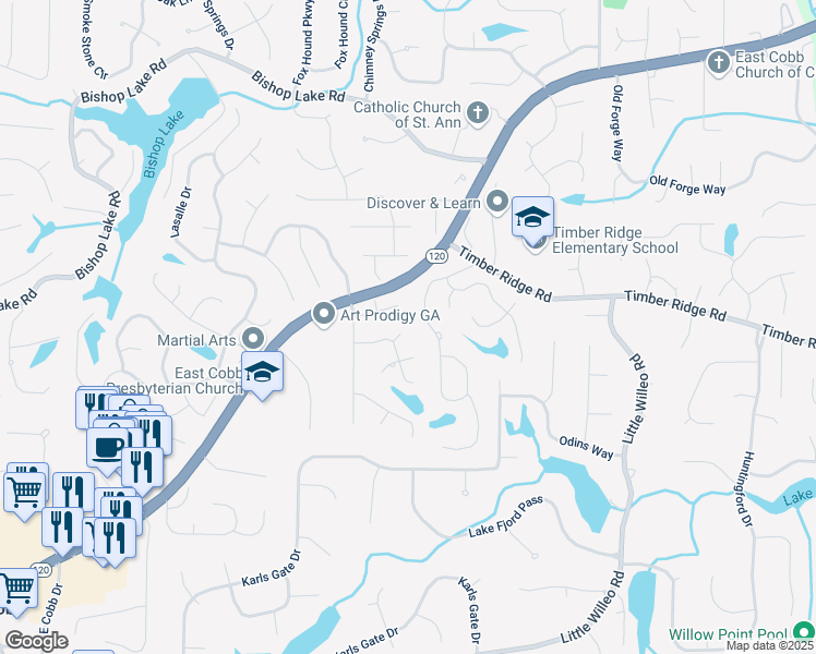 map of restaurants, bars, coffee shops, grocery stores, and more near 4813 Fernie Court Northeast in Marietta