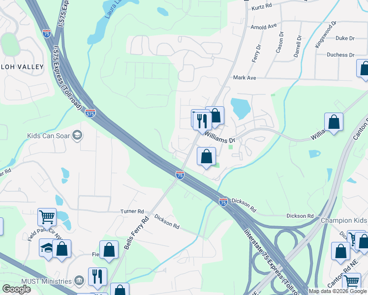 map of restaurants, bars, coffee shops, grocery stores, and more near in Marietta