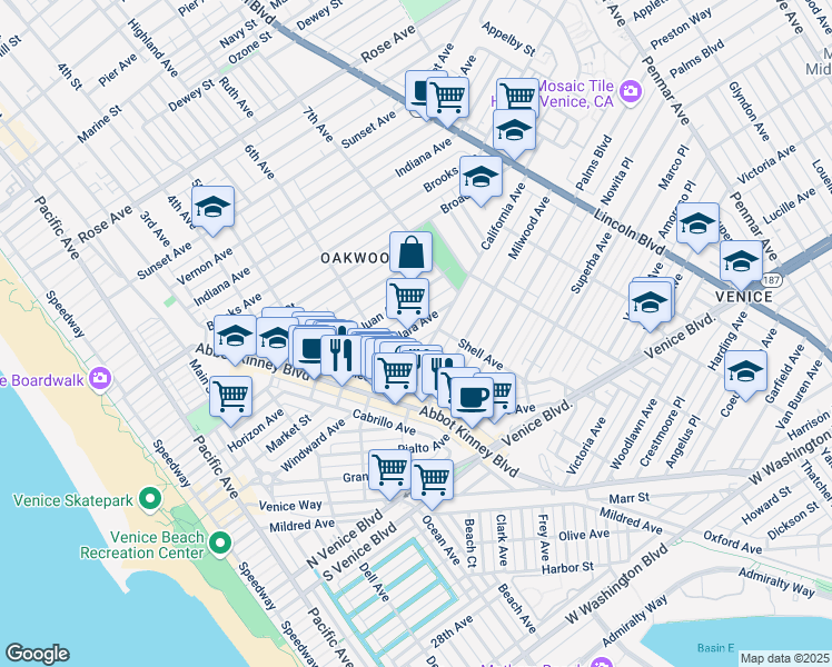 map of restaurants, bars, coffee shops, grocery stores, and more near 632 Santa Clara Avenue in Los Angeles
