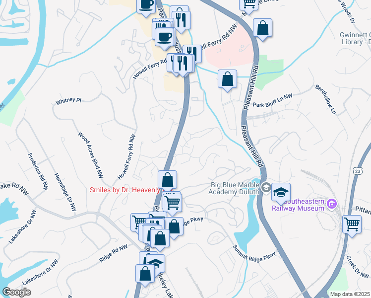 map of restaurants, bars, coffee shops, grocery stores, and more near 624 Northwoods Lake Court in Duluth