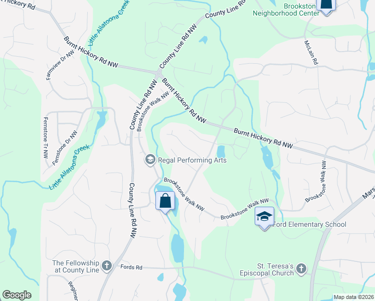 map of restaurants, bars, coffee shops, grocery stores, and more near 5960 Downington Ridge Northwest in Acworth