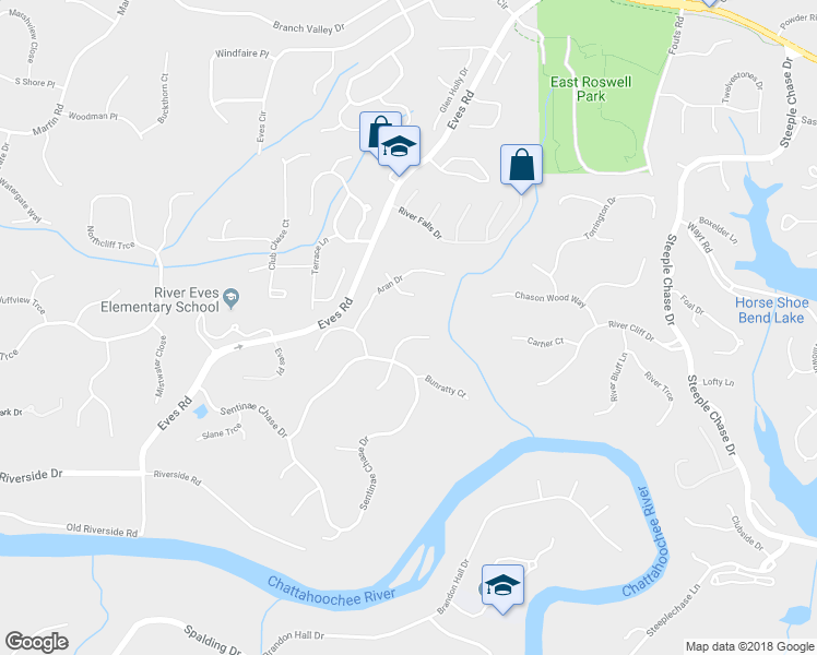 map of restaurants, bars, coffee shops, grocery stores, and more near 220 Smead Court North in Roswell