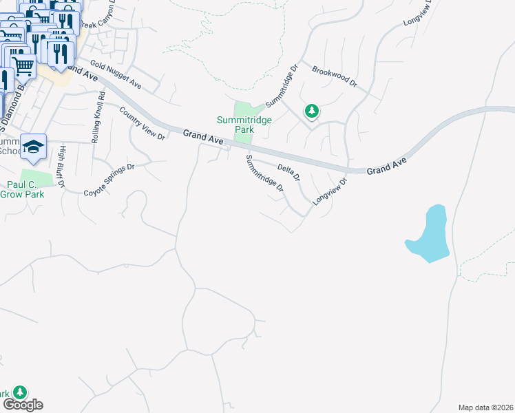 map of restaurants, bars, coffee shops, grocery stores, and more near 24300 East Rimford Place in Diamond Bar