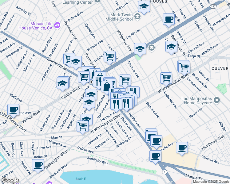 map of restaurants, bars, coffee shops, grocery stores, and more near 13520 Zanja Street in Los Angeles