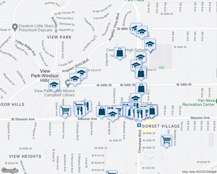 map of restaurants, bars, coffee shops, grocery stores, and more near 5400 West Boulevard in Los Angeles