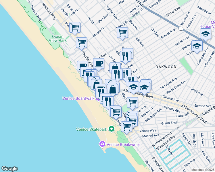 map of restaurants, bars, coffee shops, grocery stores, and more near 702 Pacific Avenue in Los Angeles