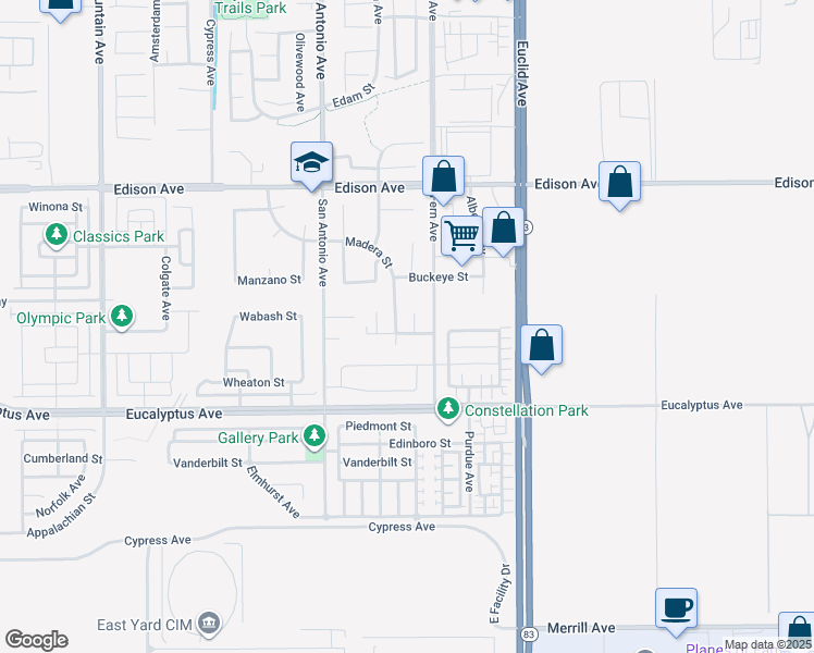 map of restaurants, bars, coffee shops, grocery stores, and more near 14362 Cherry Court in Chino