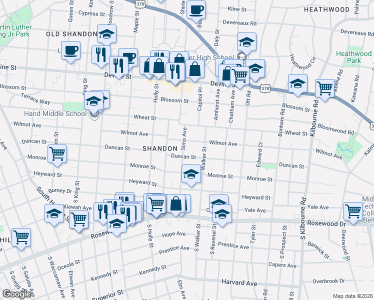 map of restaurants, bars, coffee shops, grocery stores, and more near 326 Sims Avenue in Columbia