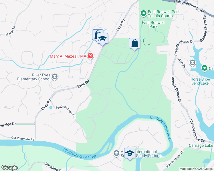 map of restaurants, bars, coffee shops, grocery stores, and more near 220 Smead Court North in Roswell