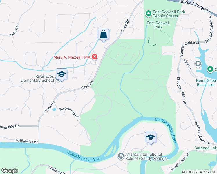 map of restaurants, bars, coffee shops, grocery stores, and more near 210 Smead Court North in Roswell