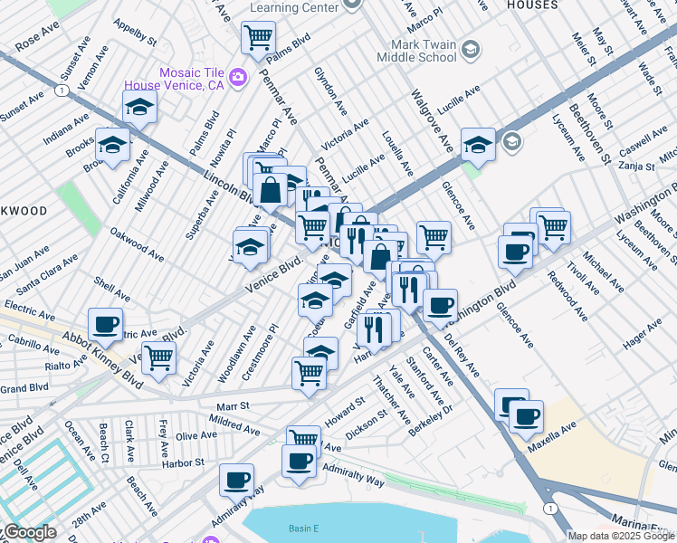 map of restaurants, bars, coffee shops, grocery stores, and more near 2624 Naples Avenue in Los Angeles