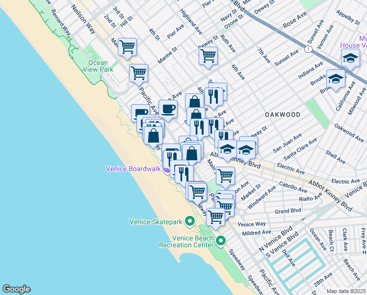 map of restaurants, bars, coffee shops, grocery stores, and more near 702 Pacific Avenue in Los Angeles