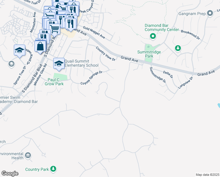 map of restaurants, bars, coffee shops, grocery stores, and more near 1822 Diamond Knoll Lane in Diamond Bar