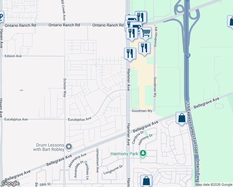 map of restaurants, bars, coffee shops, grocery stores, and more near 4522 South Afton Privado in Ontario