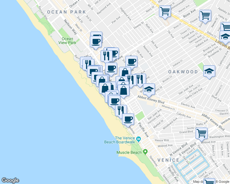 map of restaurants, bars, coffee shops, grocery stores, and more near 45 Thornton Avenue in Los Angeles