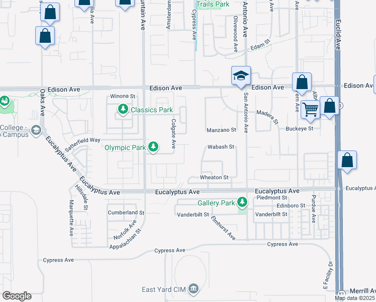 map of restaurants, bars, coffee shops, grocery stores, and more near 14349 Guilford Avenue in Chino