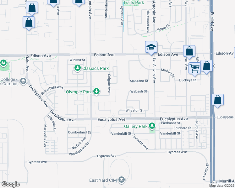 map of restaurants, bars, coffee shops, grocery stores, and more near 14349 Guilford Avenue in Chino