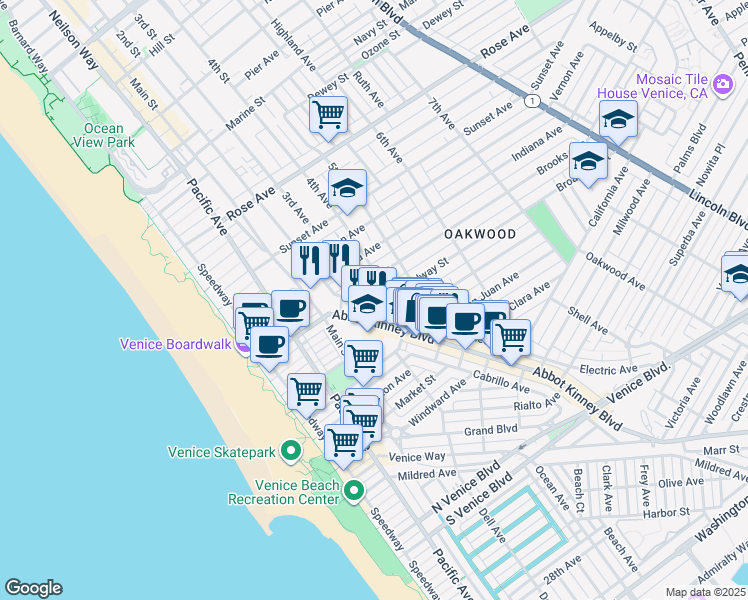 map of restaurants, bars, coffee shops, grocery stores, and more near 301 Broadway Street in Los Angeles