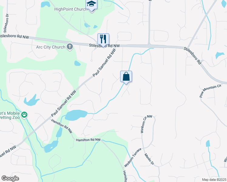 map of restaurants, bars, coffee shops, grocery stores, and more near 1772 Brittany Chase Northwest in Kennesaw