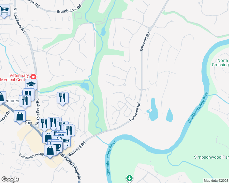 map of restaurants, bars, coffee shops, grocery stores, and more near 785 Olde Clubs Drive in Alpharetta