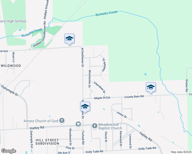 map of restaurants, bars, coffee shops, grocery stores, and more near 1604 Forrest Street in Amory