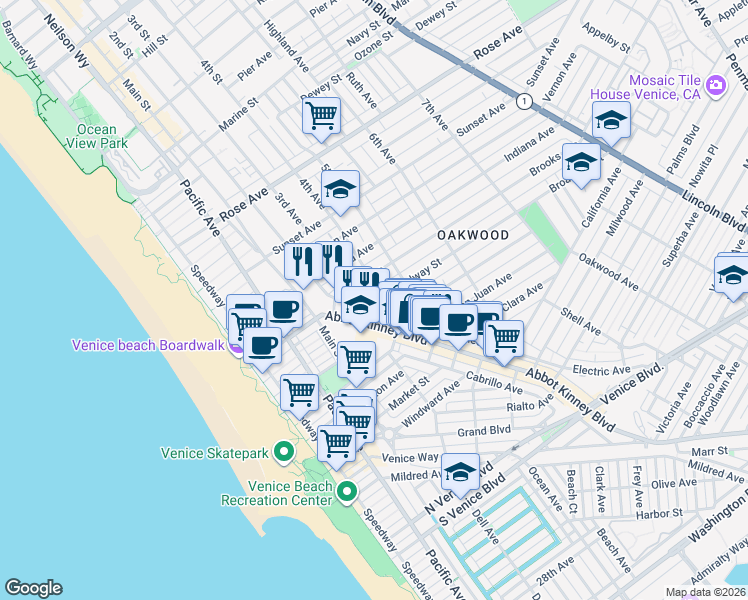 map of restaurants, bars, coffee shops, grocery stores, and more near 309 Broadway Street in Los Angeles