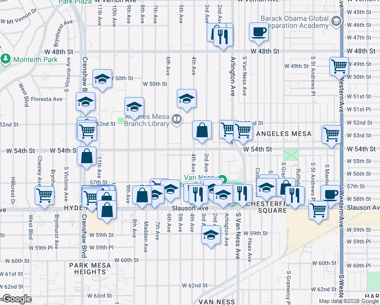 map of restaurants, bars, coffee shops, grocery stores, and more near in Los Angeles