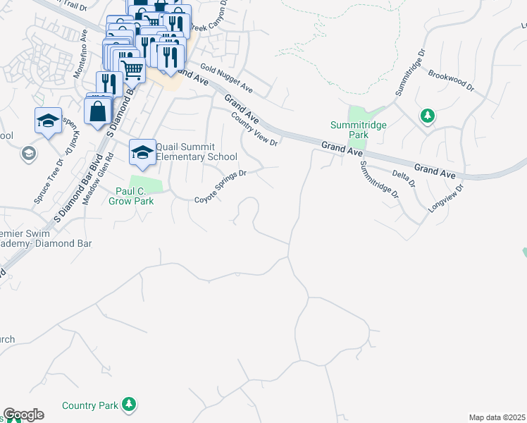 map of restaurants, bars, coffee shops, grocery stores, and more near 1822 Diamond Knoll Lane in Diamond Bar