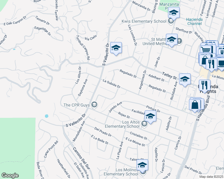 map of restaurants, bars, coffee shops, grocery stores, and more near 15363 Pintura Dr in Hacienda Heights
