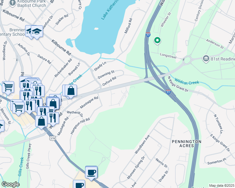 map of restaurants, bars, coffee shops, grocery stores, and more near 183 Myron Circle in Columbia