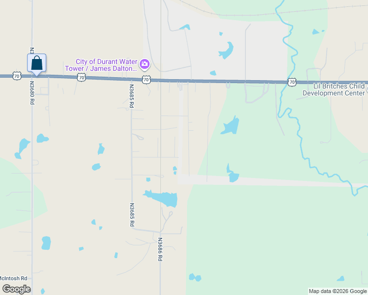 map of restaurants, bars, coffee shops, grocery stores, and more near 332 Cherry Lane in Durant