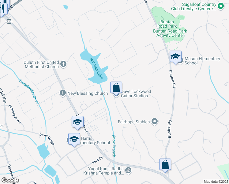 map of restaurants, bars, coffee shops, grocery stores, and more near 3180 Dogwood Creek Parkway Northwest in Duluth