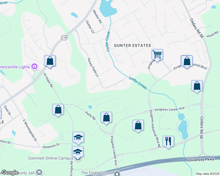 map of restaurants, bars, coffee shops, grocery stores, and more near 814 Sunny Field Lane in Lawrenceville