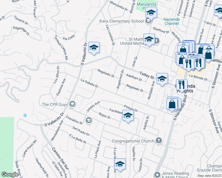 map of restaurants, bars, coffee shops, grocery stores, and more near in City of Industry